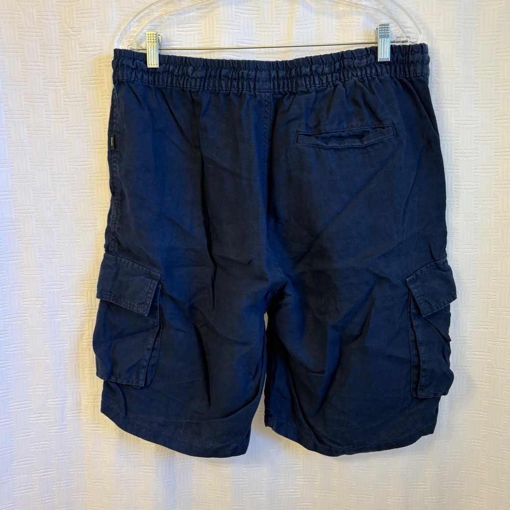 Onia Noah Mens Navy Blue 100% Linen Cargo 10" Shorts Elastic Waist Size XL - Picture 4 of 8
